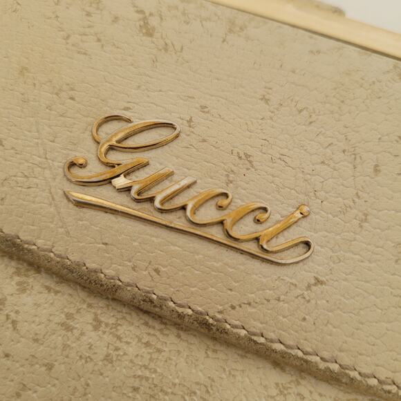 GUCCI Leather Card Bill Coin Wallet Medium Logo Bifold White Bone Compact Vintag - Picture 10 of 14